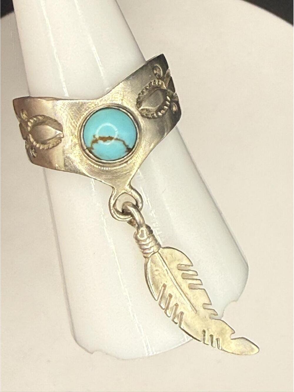 Téme Sterling Silver Turquoise Feather Dangle Ring | Size 7